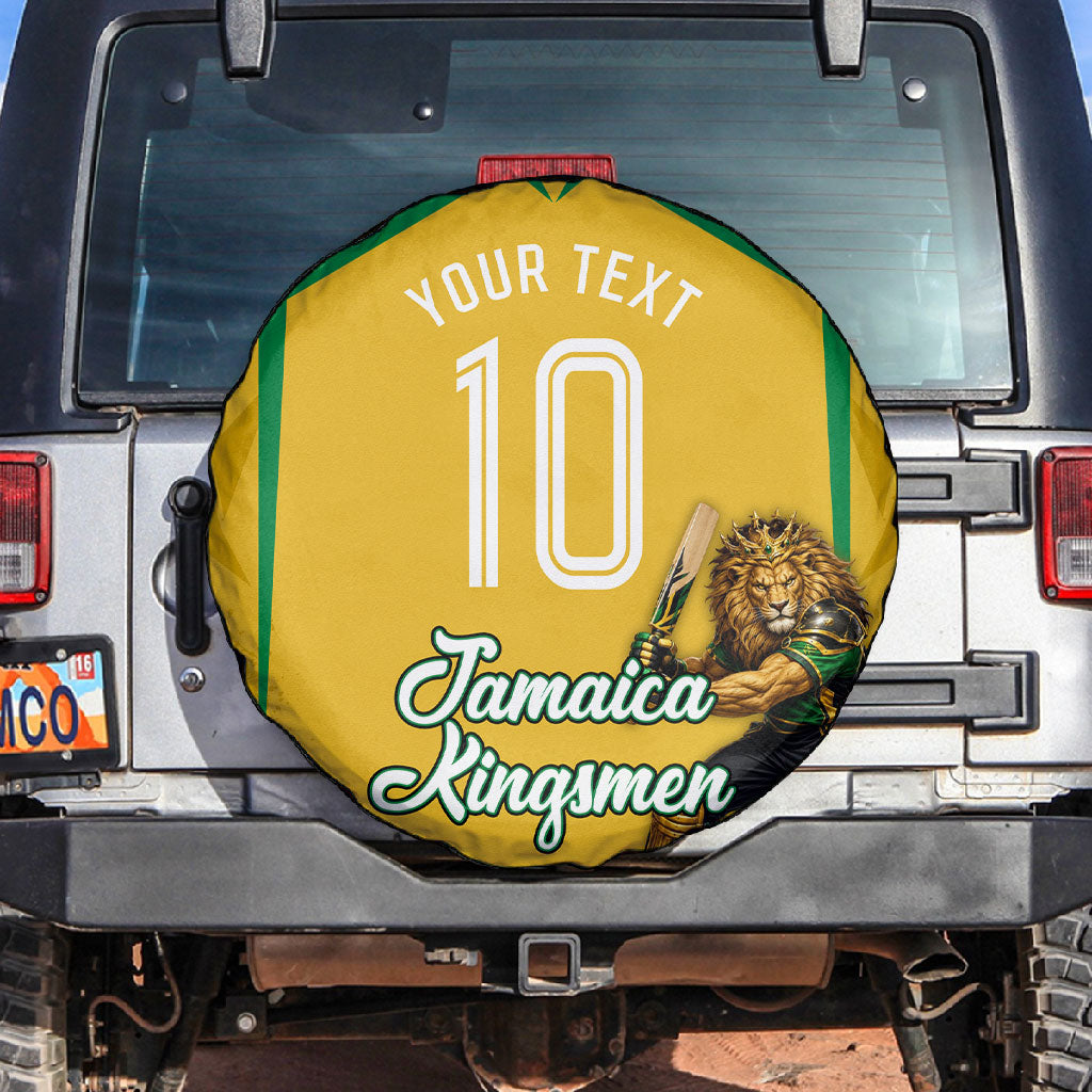 Personalized Jamaica Kingsmen Cricket Lion Spare Tire Cover Royal King Batsman Sports Graphic Art