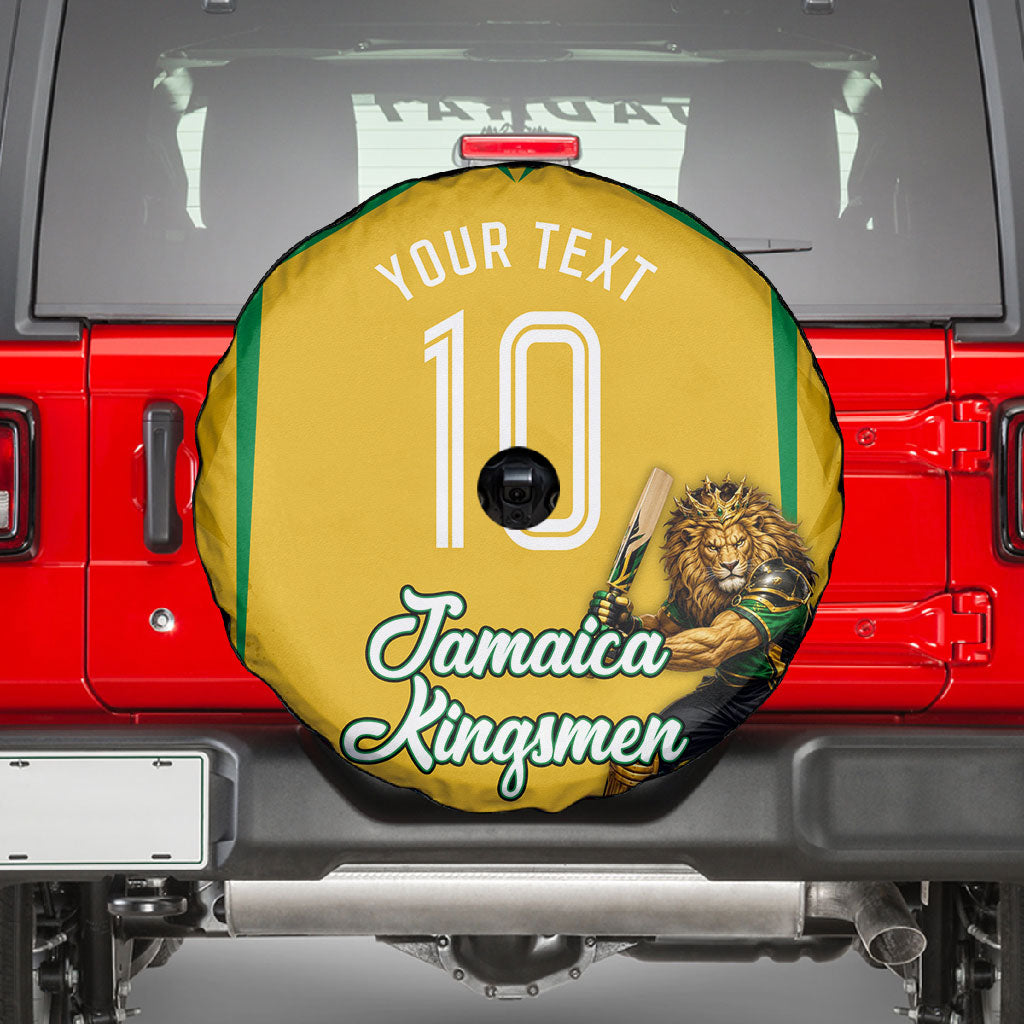 Personalized Jamaica Kingsmen Cricket Lion Spare Tire Cover Royal King Batsman Sports Graphic Art