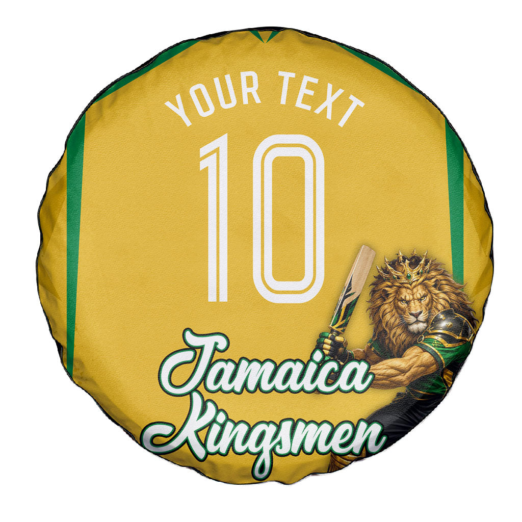 Personalized Jamaica Kingsmen Cricket Lion Spare Tire Cover Royal King Batsman Sports Graphic Art