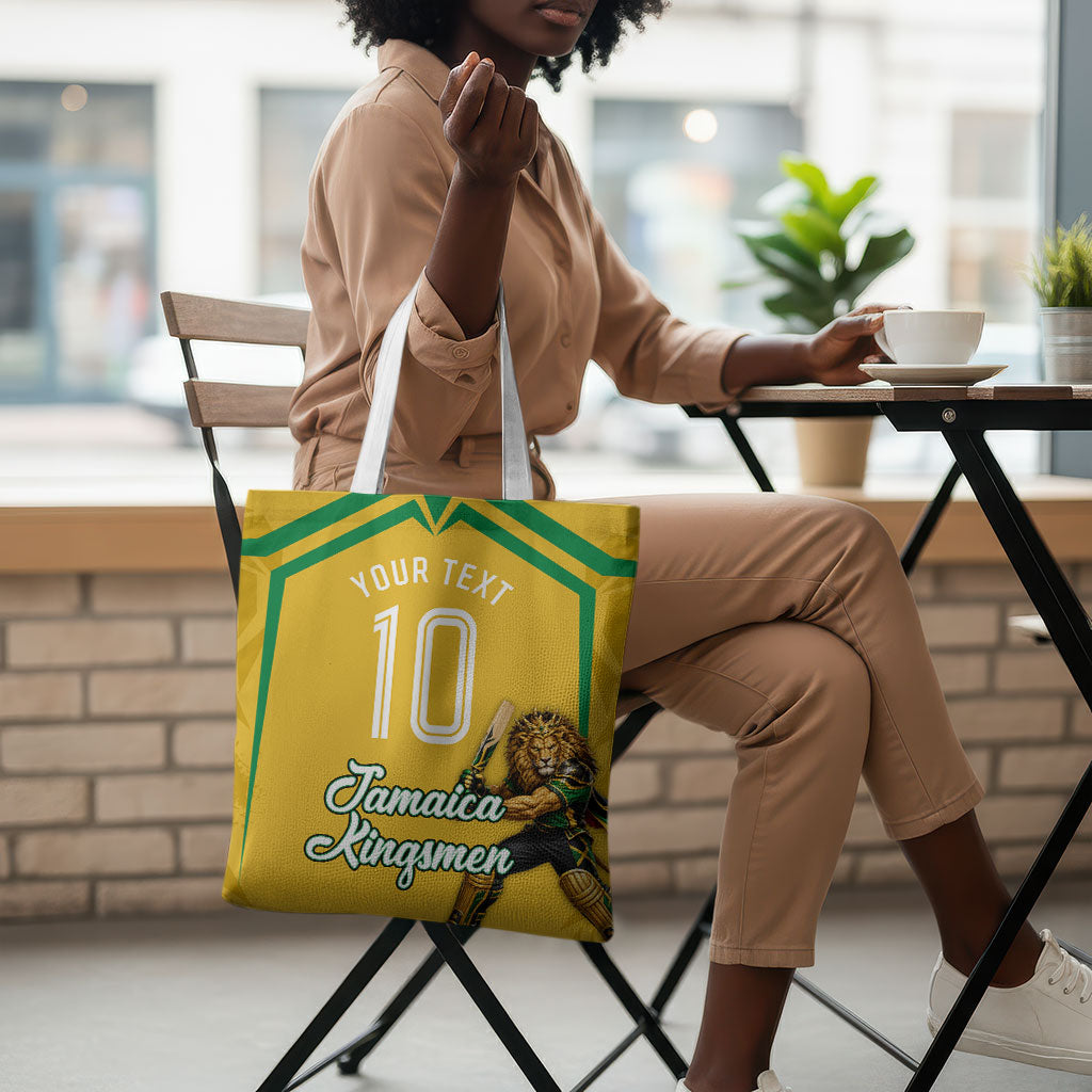 Personalized Jamaica Kingsmen Cricket Lion Tote Bag Royal King Batsman Sports Graphic Art
