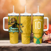 Personalized Jamaica Kingsmen Cricket Lion Tumbler With Handle Royal King Batsman Sports Graphic Art