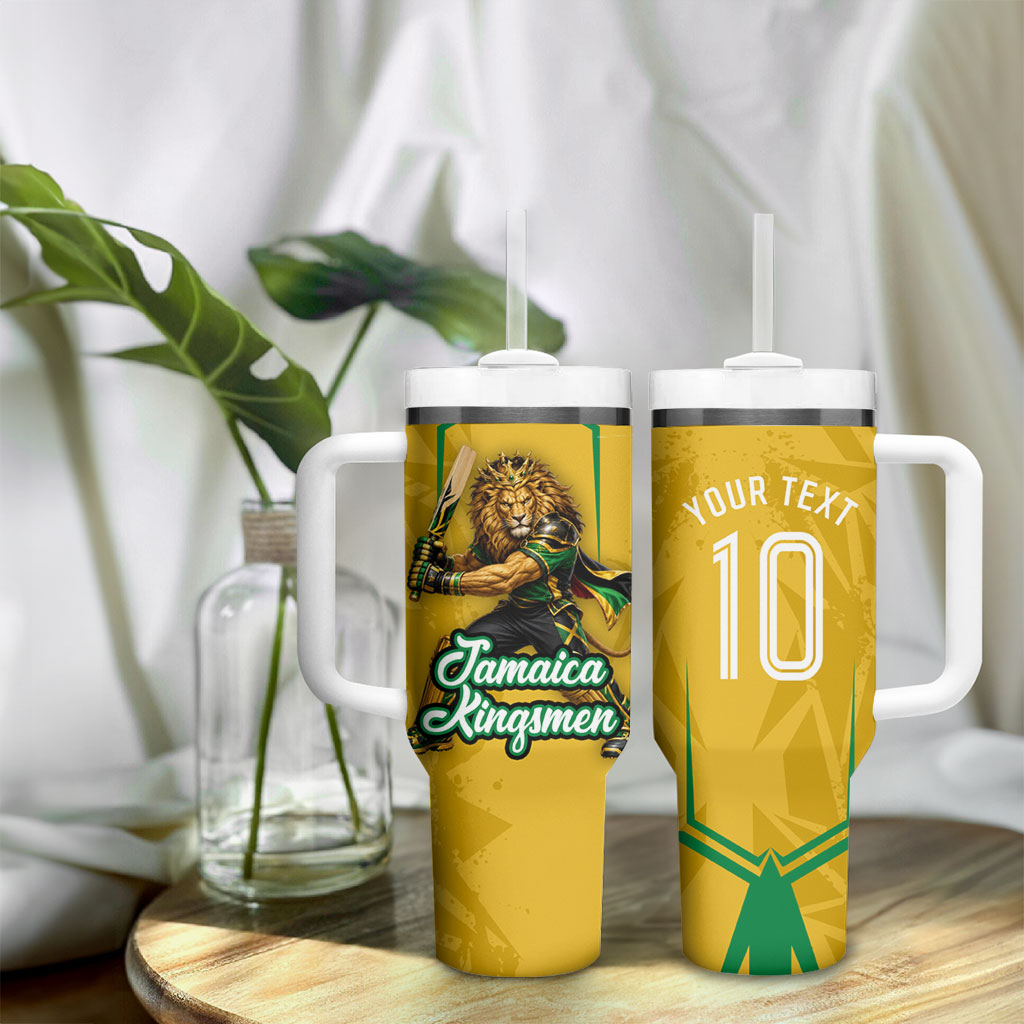 Personalized Jamaica Kingsmen Cricket Lion Tumbler With Handle Royal King Batsman Sports Graphic Art