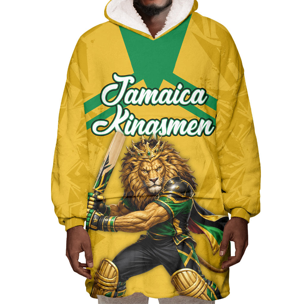 Personalized Jamaica Kingsmen Cricket Lion Wearable Blanket Hoodie Royal King Batsman Sports Graphic Art