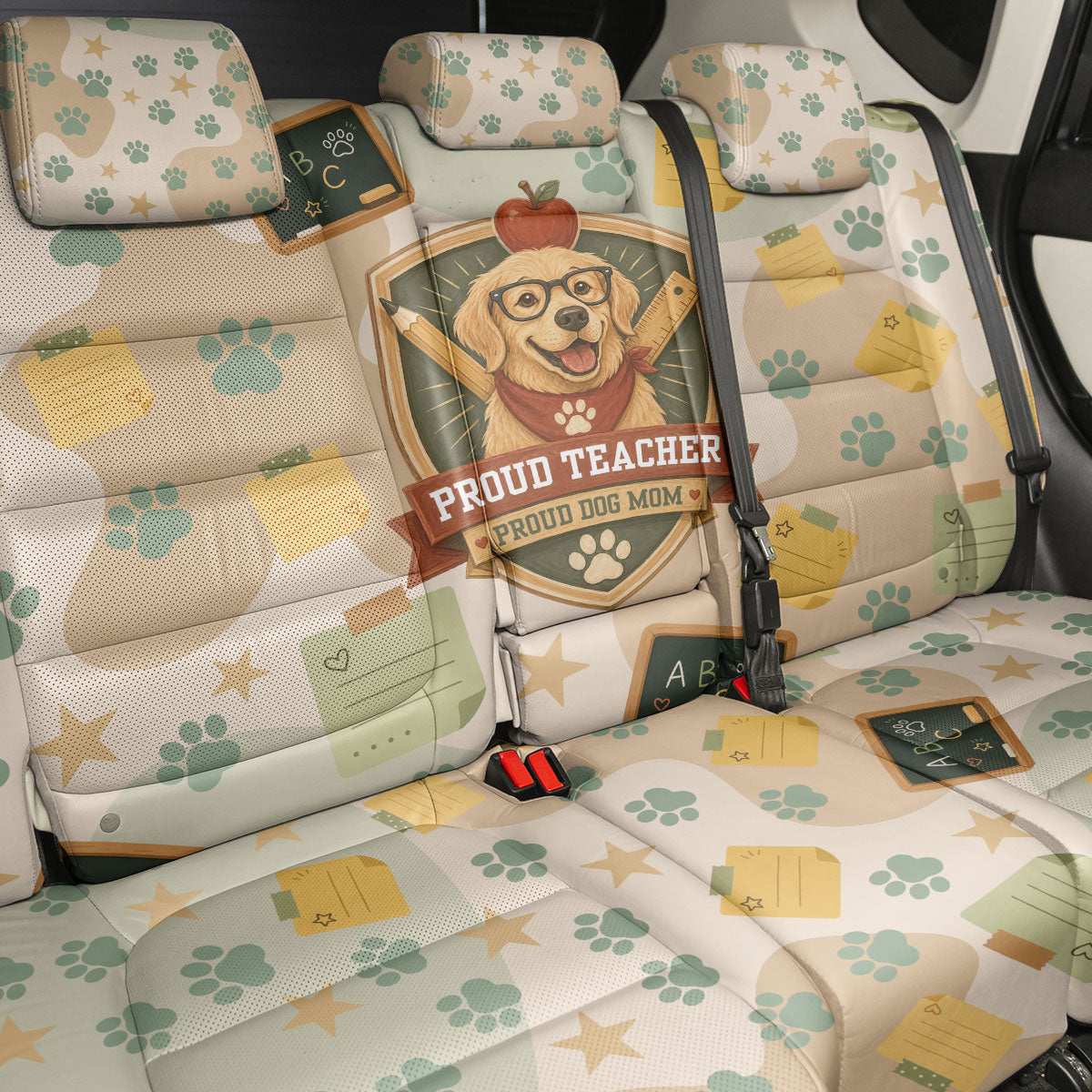 Proud Teacher Proud Dog Mom Back Car Seat Cover Classroom Cute Dog Lover