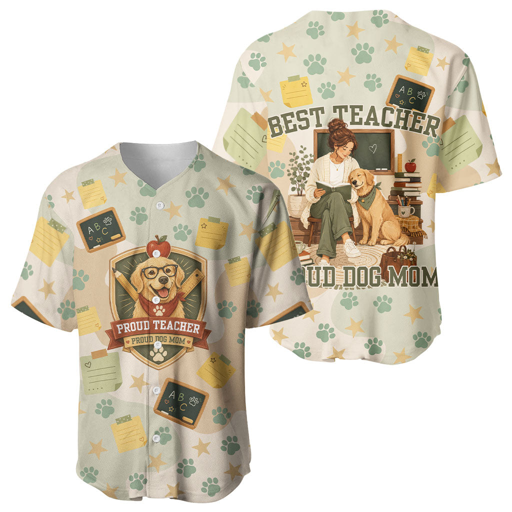 Proud Teacher Proud Dog Mom Baseball Jersey Classroom Cute Dog Lover
