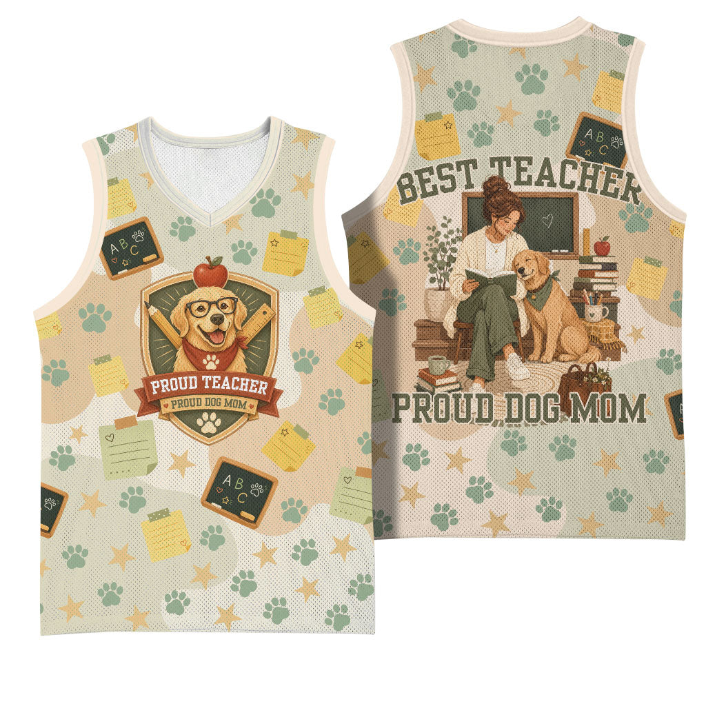 Proud Teacher Proud Dog Mom Basketball Jersey Classroom Cute Dog Lover