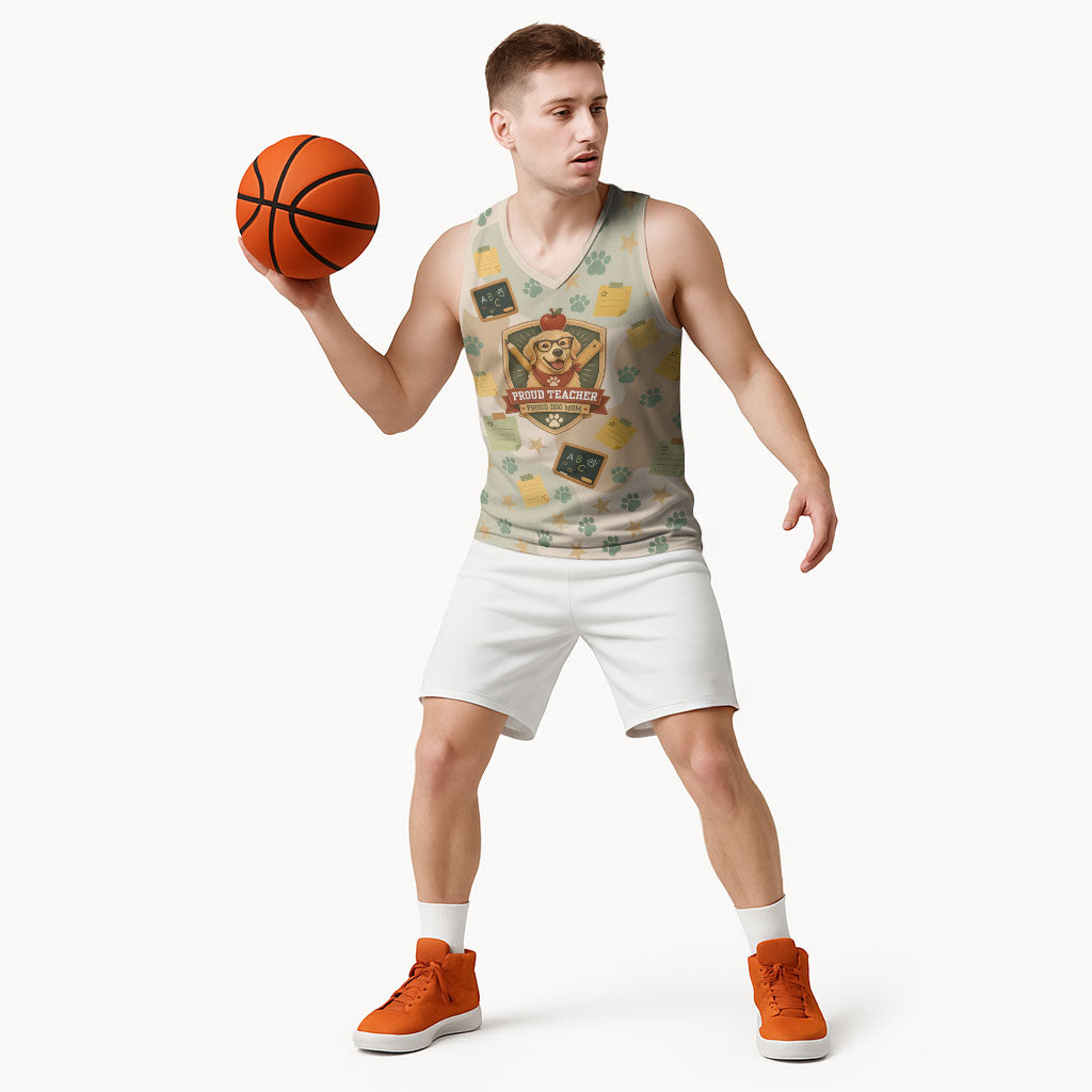 Proud Teacher Proud Dog Mom Basketball Jersey Classroom Cute Dog Lover