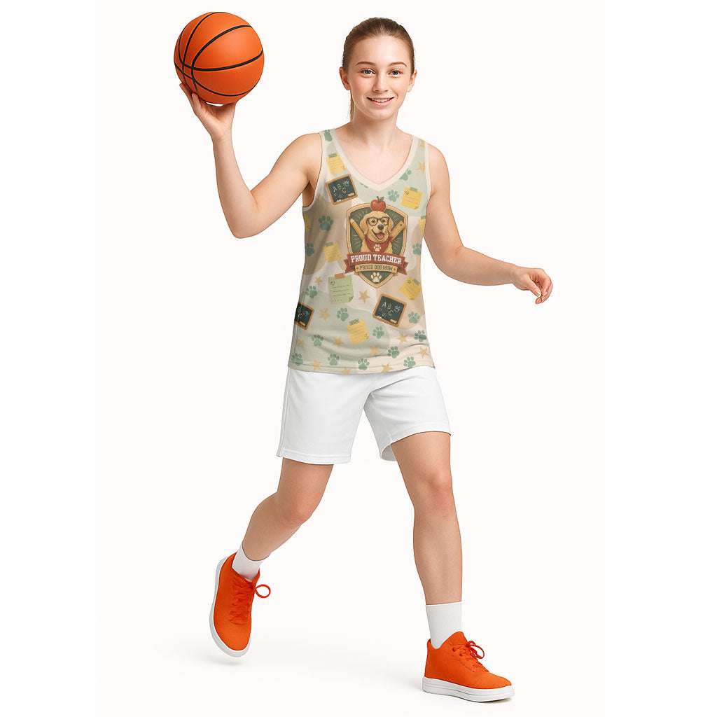 Proud Teacher Proud Dog Mom Basketball Jersey Classroom Cute Dog Lover