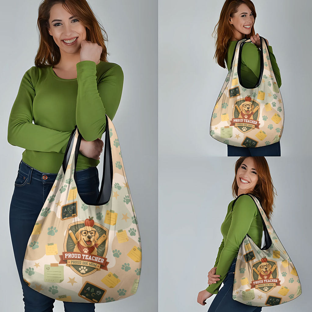 Proud Teacher Proud Dog Mom Grocery Bag Classroom Cute Dog Lover