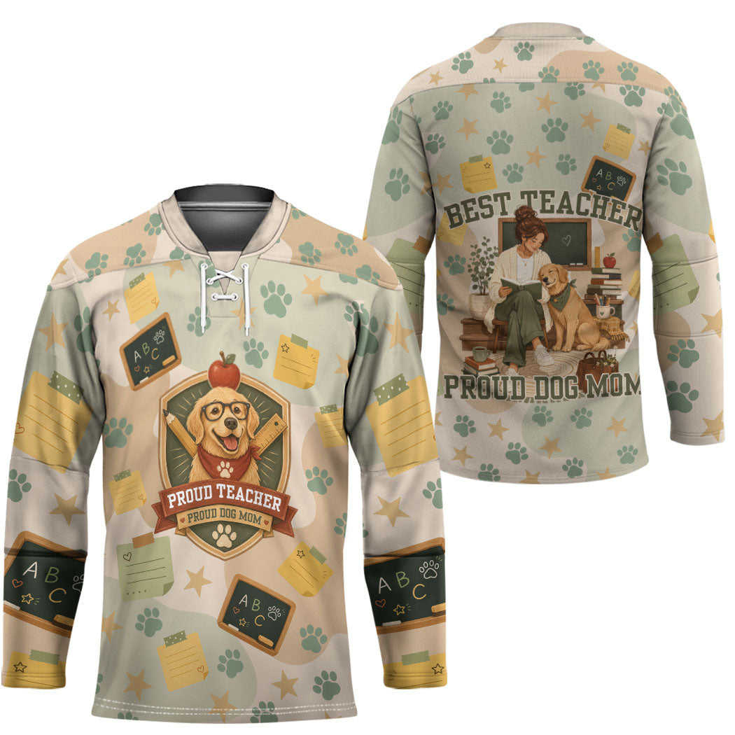 Proud Teacher Proud Dog Mom Hockey Jersey Classroom Cute Dog Lover