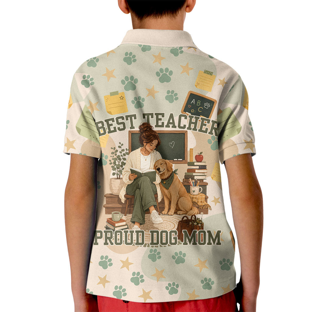 Proud Teacher Proud Dog Mom Kid Polo Shirt Classroom Cute Dog Lover