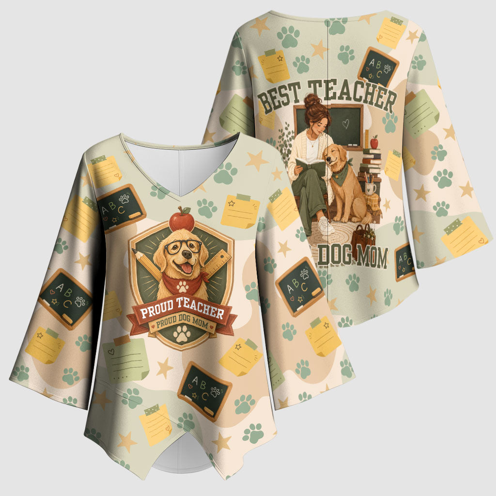Proud Teacher Proud Dog Mom Kimono Sleeve Blouse Classroom Cute Dog Lover