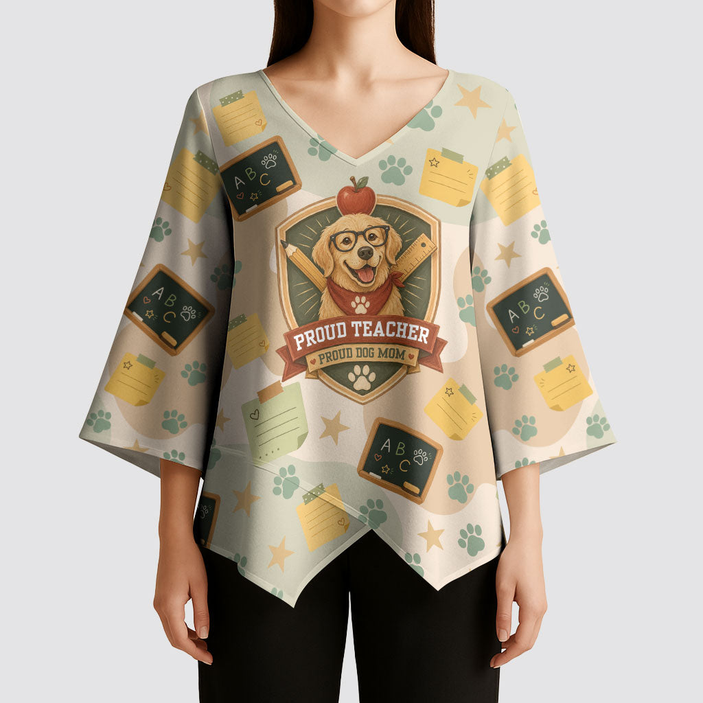 Proud Teacher Proud Dog Mom Kimono Sleeve Blouse Classroom Cute Dog Lover