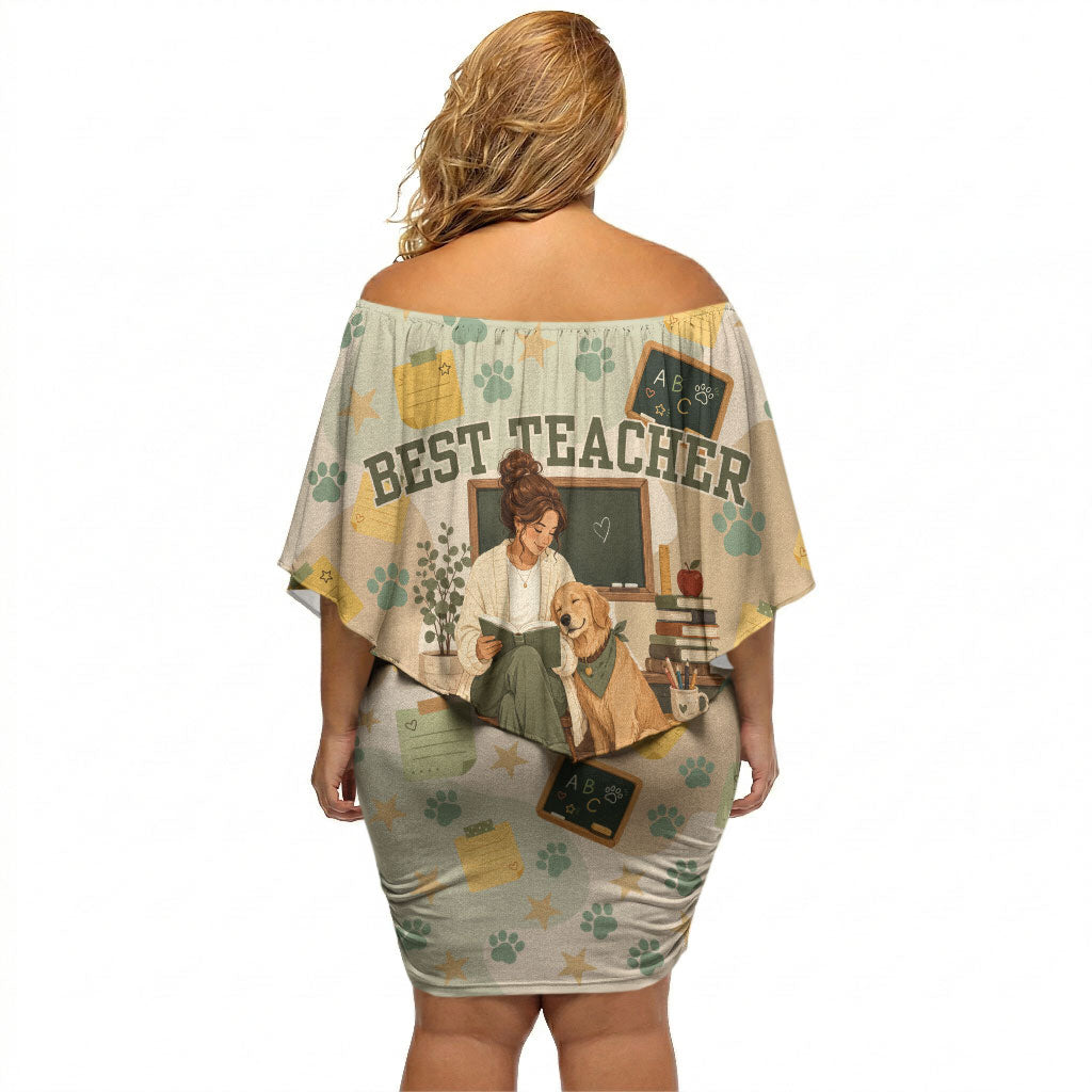 Proud Teacher Proud Dog Mom Off Shoulder Short Dress Classroom Cute Dog Lover