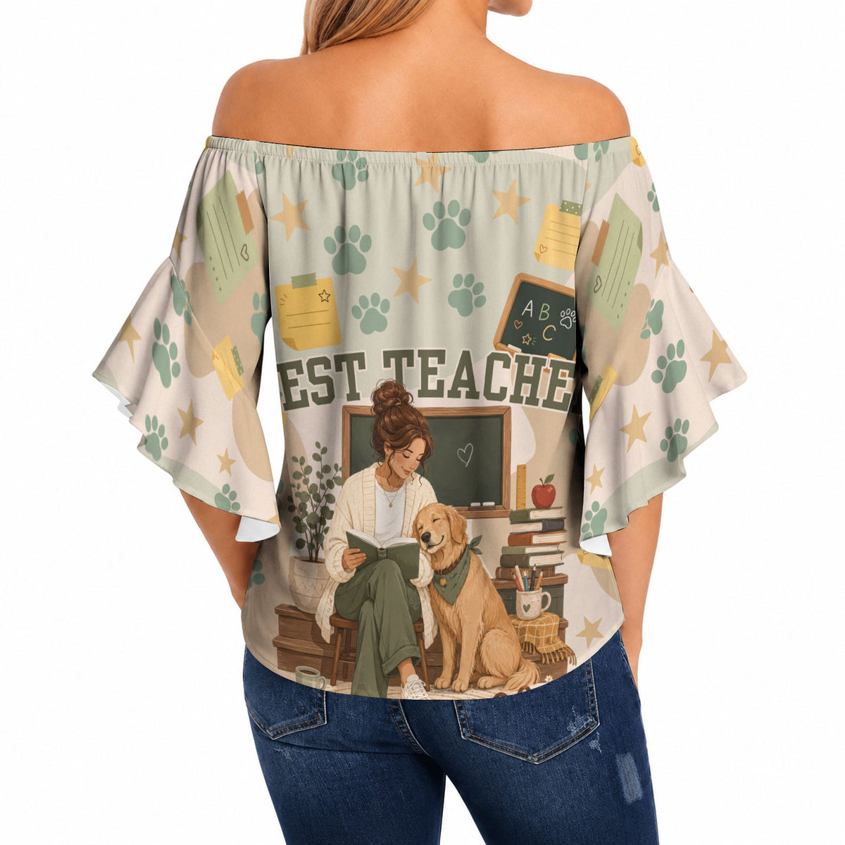 Proud Teacher Proud Dog Mom Off Shoulder Wrap Waist Top Classroom Cute Dog Lover