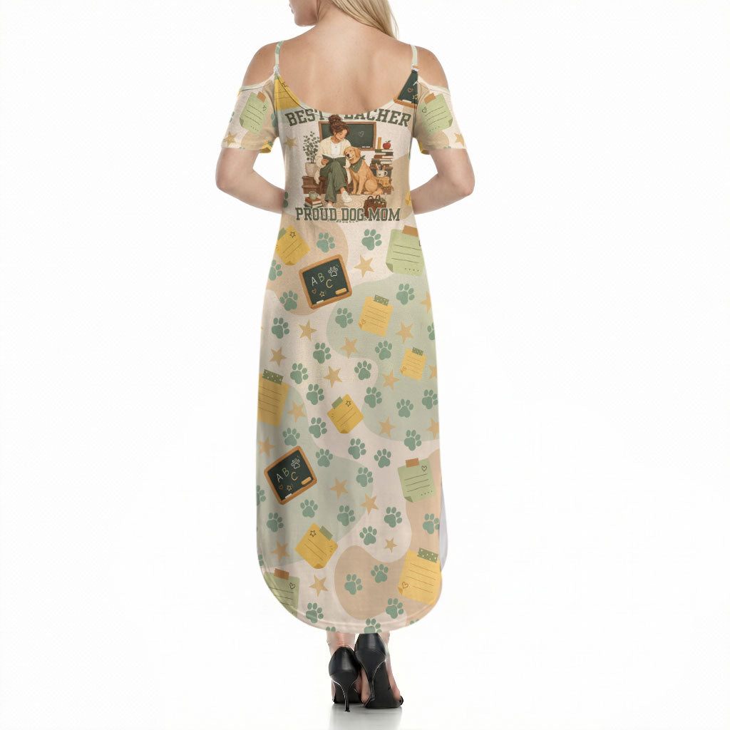 Proud Teacher Proud Dog Mom Summer Maxi Dress Classroom Cute Dog Lover