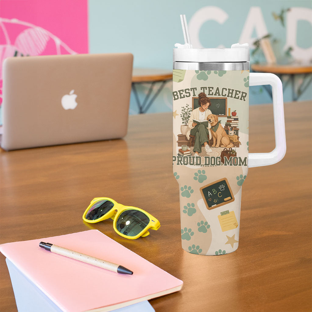 Proud Teacher Proud Dog Mom Tumbler With Handle Classroom Cute Dog Lover