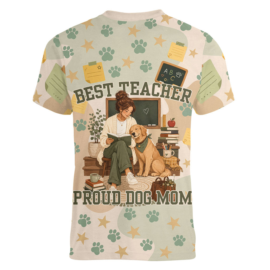 Proud Teacher Proud Dog Mom Women V-Neck T-Shirt Classroom Cute Dog Lover
