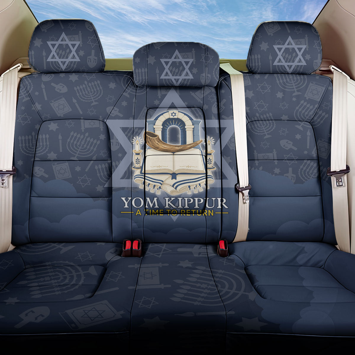 Yom Kippur Gates Of Return Back Car Seat Cover Jewish High Holy Day Shofar Tallit Star Of David