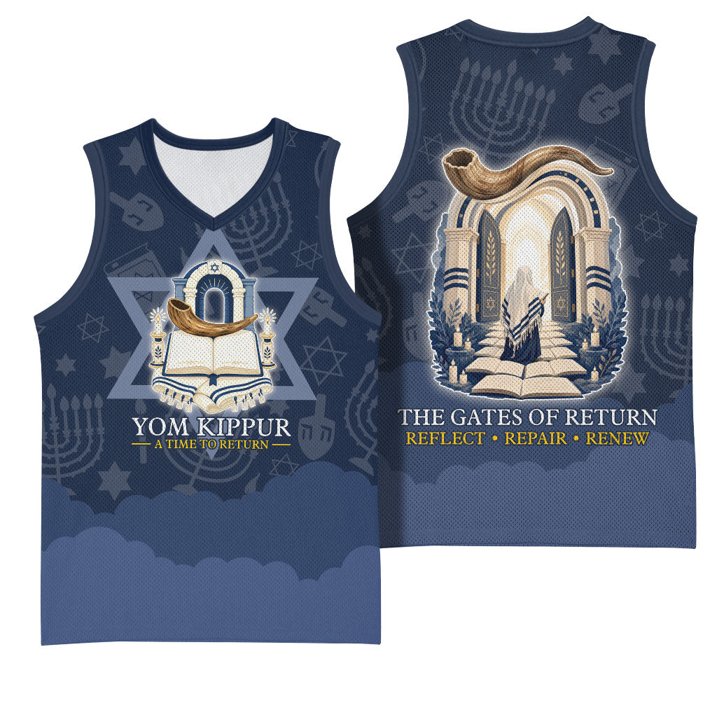 Yom Kippur Gates Of Return Basketball Jersey Jewish High Holy Day Shofar Tallit Star Of David