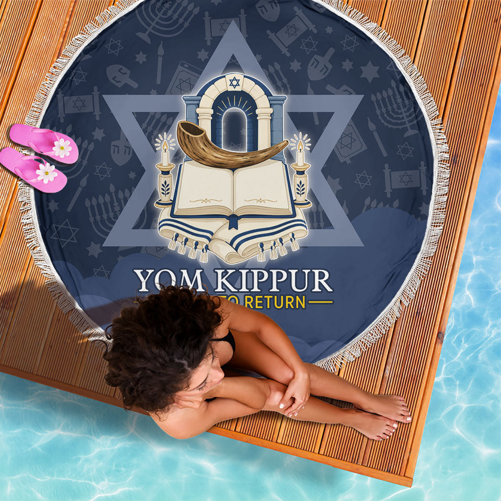 Yom Kippur Gates Of Return Beach Blanket Jewish High Holy Day Shofar Tallit Star Of David