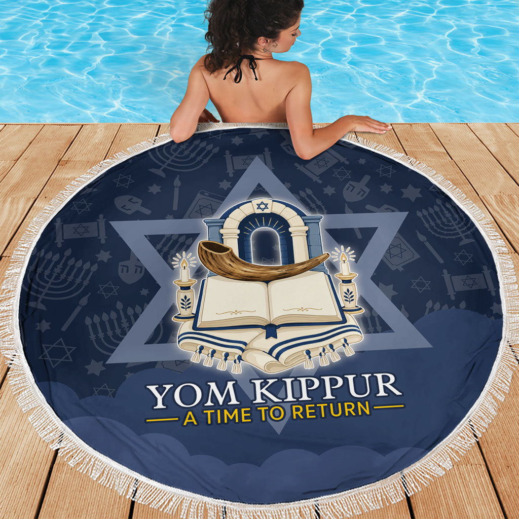 Yom Kippur Gates Of Return Beach Blanket Jewish High Holy Day Shofar Tallit Star Of David