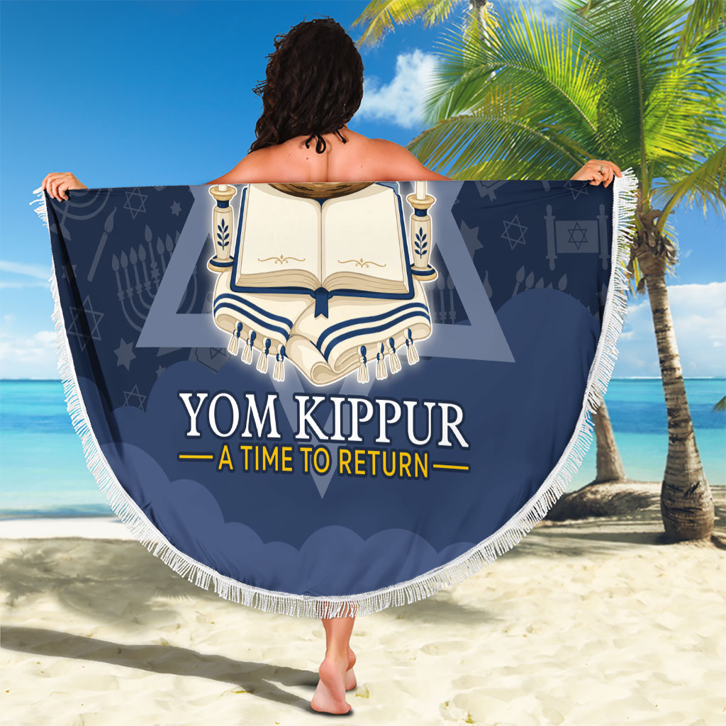Yom Kippur Gates Of Return Beach Blanket Jewish High Holy Day Shofar Tallit Star Of David