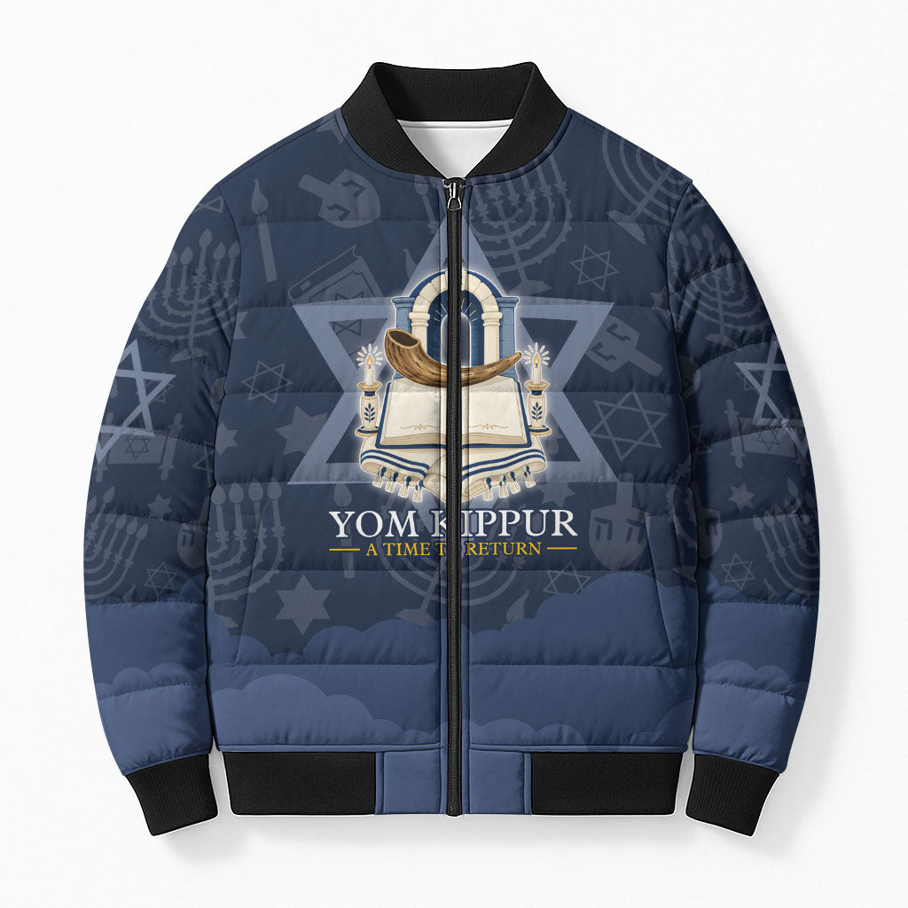 Yom Kippur Gates Of Return Bomber Puffer Jacket Jewish High Holy Day Shofar Tallit Star Of David