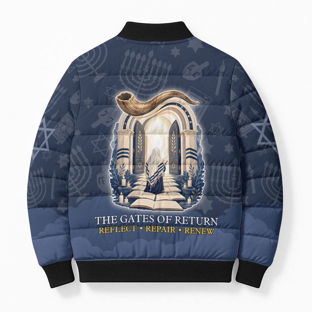 Yom Kippur Gates Of Return Bomber Puffer Jacket Jewish High Holy Day Shofar Tallit Star Of David