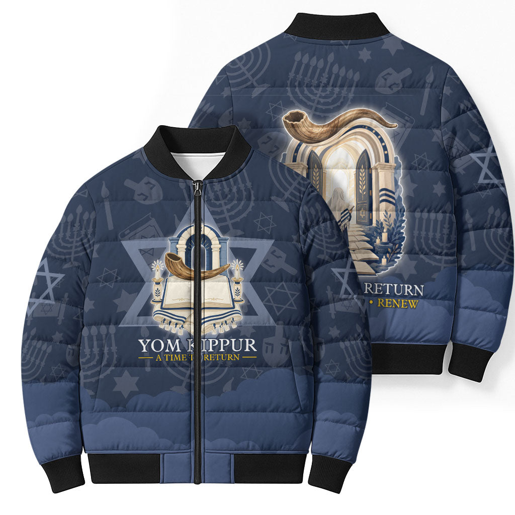 Yom Kippur Gates Of Return Bomber Puffer Jacket Jewish High Holy Day Shofar Tallit Star Of David