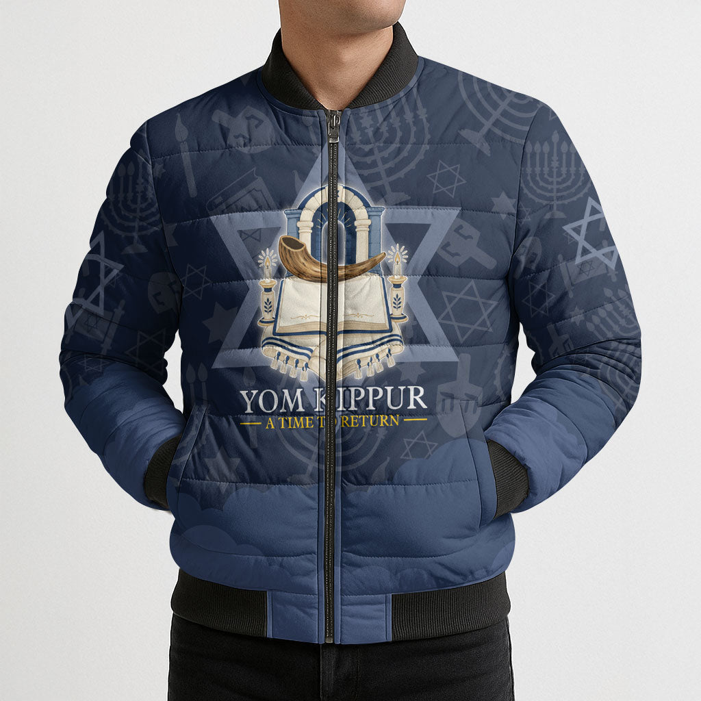 Yom Kippur Gates Of Return Bomber Puffer Jacket Jewish High Holy Day Shofar Tallit Star Of David