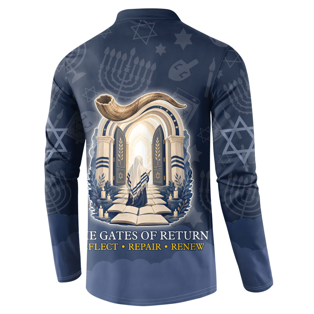 Yom Kippur Gates Of Return Button Sweatshirt Jewish High Holy Day Shofar Tallit Star Of David