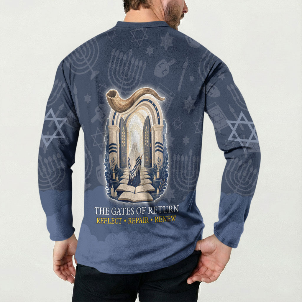 Yom Kippur Gates Of Return Button Sweatshirt Jewish High Holy Day Shofar Tallit Star Of David
