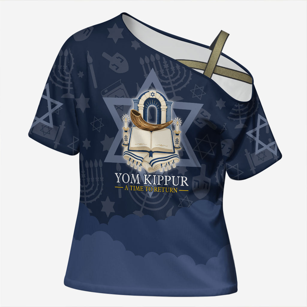 Yom Kippur Gates Of Return Cross Shoulder Shirt Jewish High Holy Day Shofar Tallit Star Of David