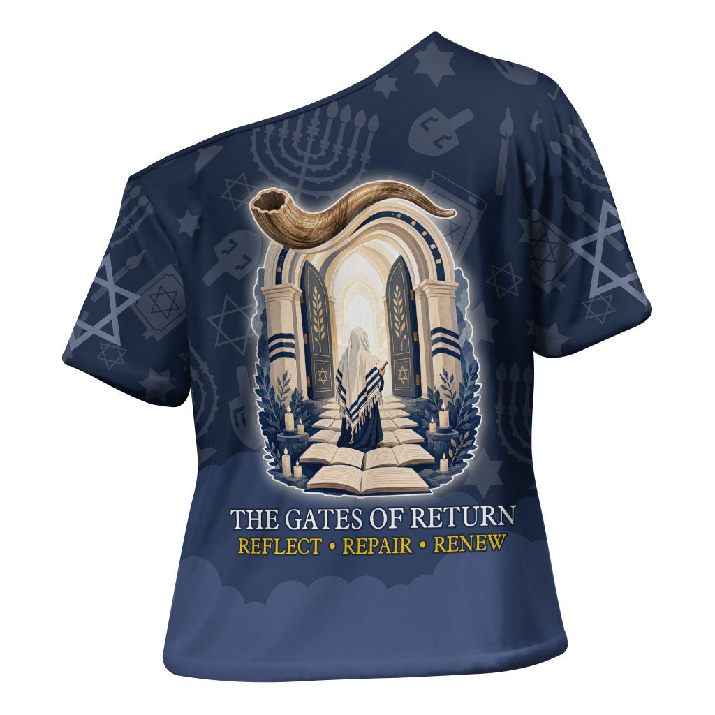 Yom Kippur Gates Of Return Cross Shoulder Shirt Jewish High Holy Day Shofar Tallit Star Of David
