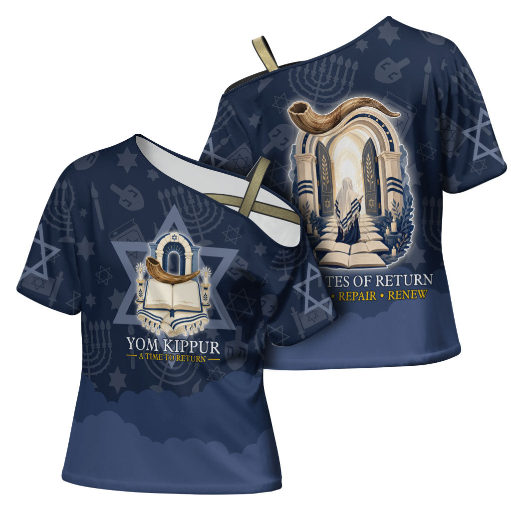 Yom Kippur Gates Of Return Cross Shoulder Shirt Jewish High Holy Day Shofar Tallit Star Of David