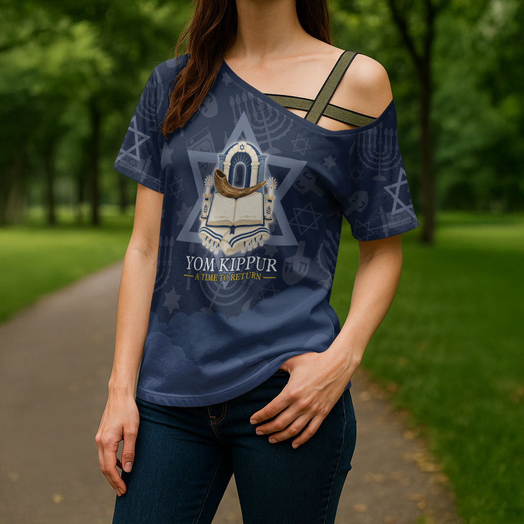 Yom Kippur Gates Of Return Cross Shoulder Shirt Jewish High Holy Day Shofar Tallit Star Of David