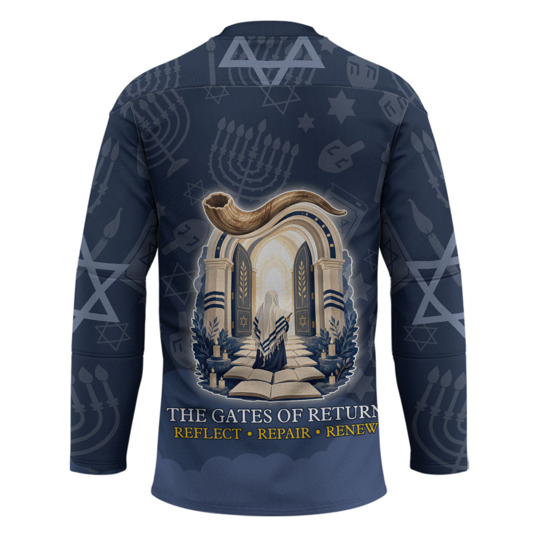Yom Kippur Gates Of Return Hockey Jersey Jewish High Holy Day Shofar Tallit Star Of David