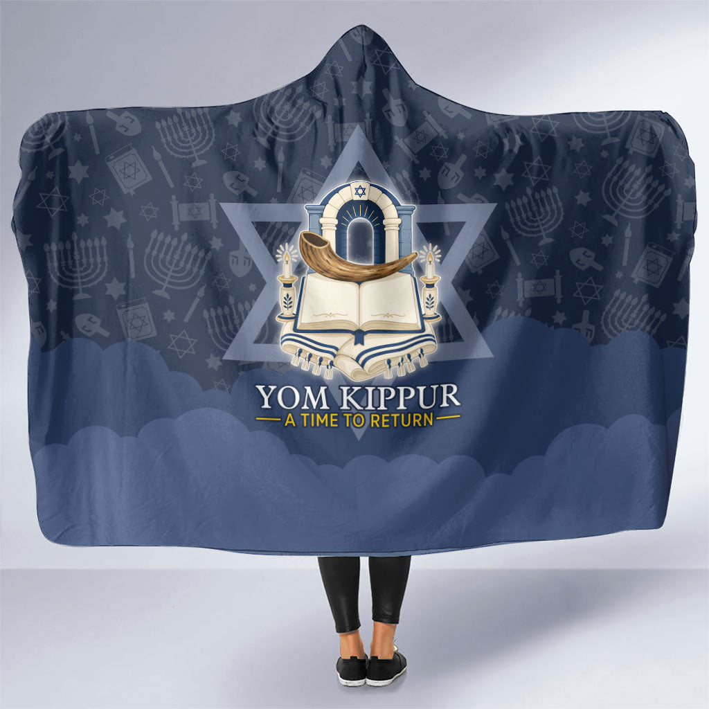 Yom Kippur Gates Of Return Hooded Blanket Jewish High Holy Day Shofar Tallit Star Of David