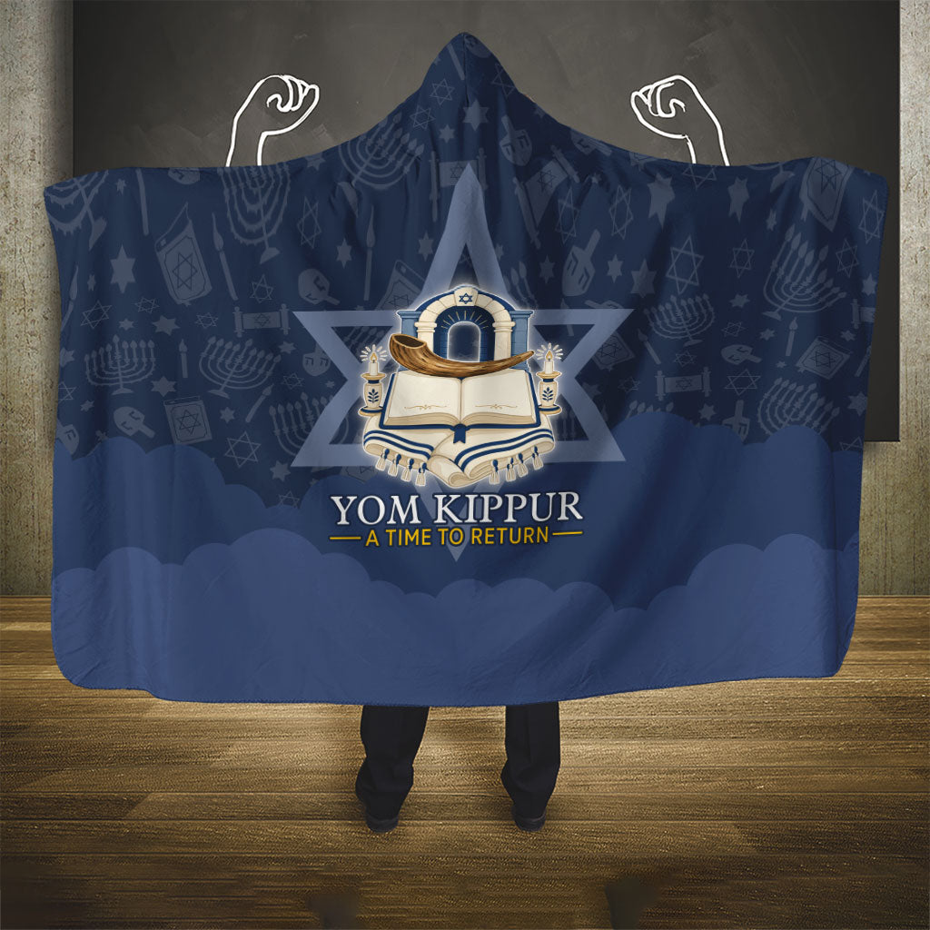 Yom Kippur Gates Of Return Hooded Blanket Jewish High Holy Day Shofar Tallit Star Of David