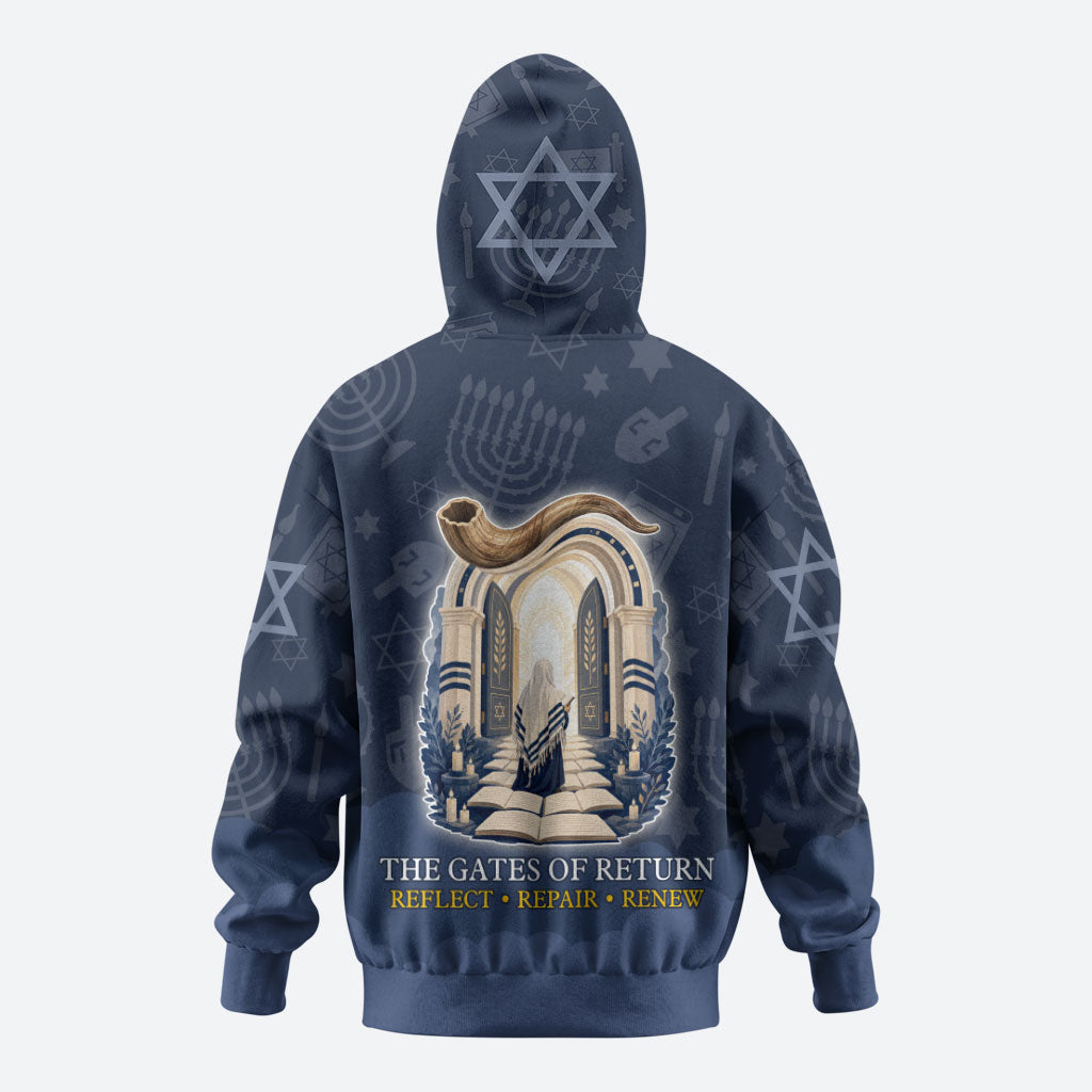 Yom Kippur Gates Of Return Hoodie Jewish High Holy Day Shofar Tallit Star Of David