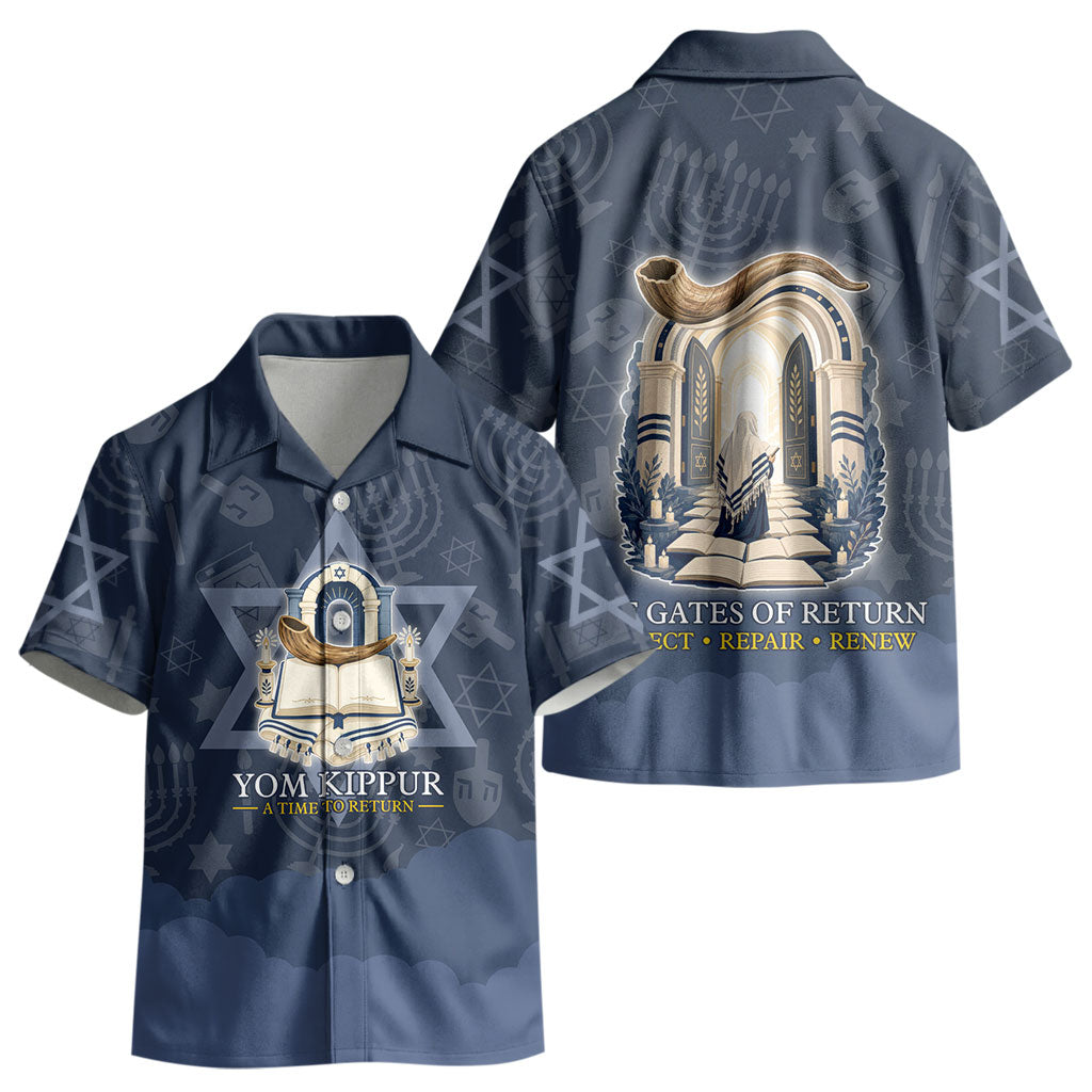 Yom Kippur Gates Of Return Kid Hawaiian Shirt Jewish High Holy Day Shofar Tallit Star Of David