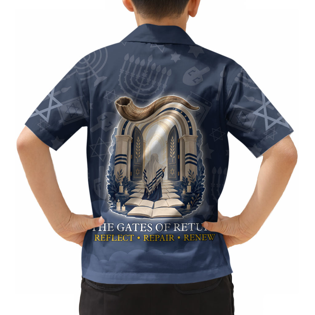 Yom Kippur Gates Of Return Kid Hawaiian Shirt Jewish High Holy Day Shofar Tallit Star Of David