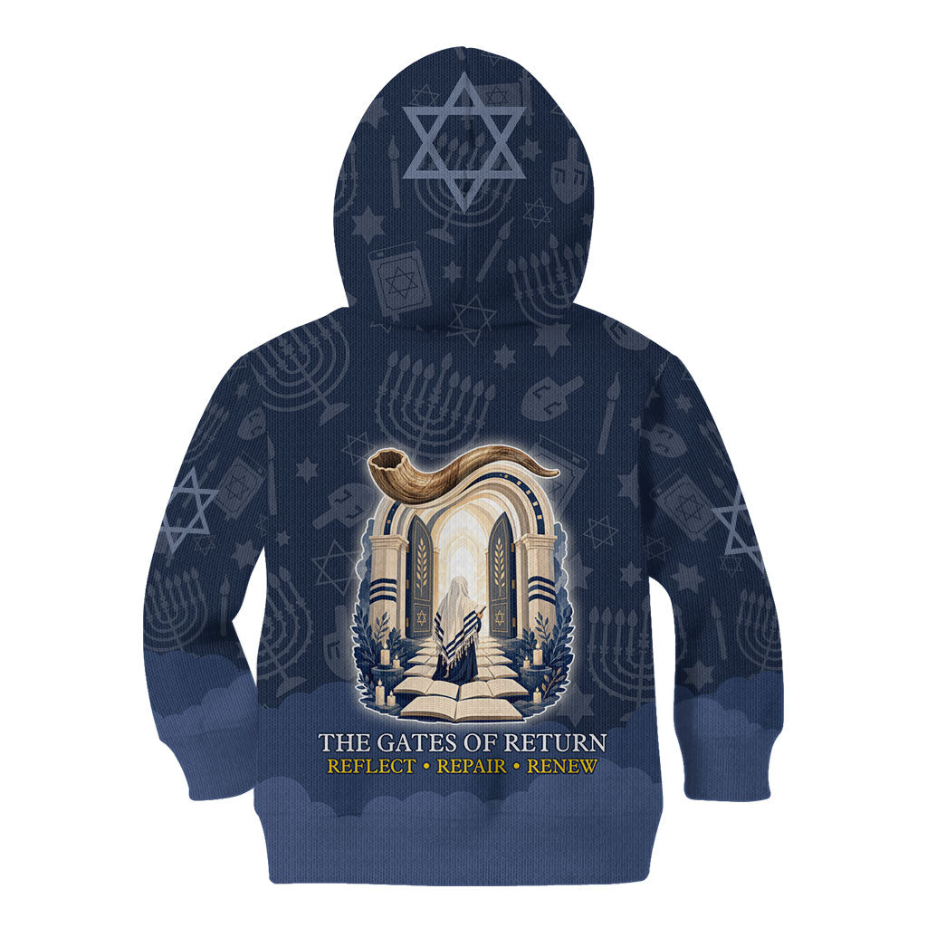 Yom Kippur Gates Of Return Kid Hoodie Jewish High Holy Day Shofar Tallit Star Of David