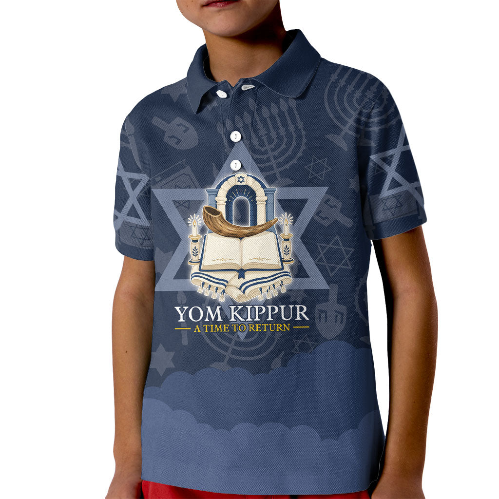 Yom Kippur Gates Of Return Kid Polo Shirt Jewish High Holy Day Shofar Tallit Star Of David