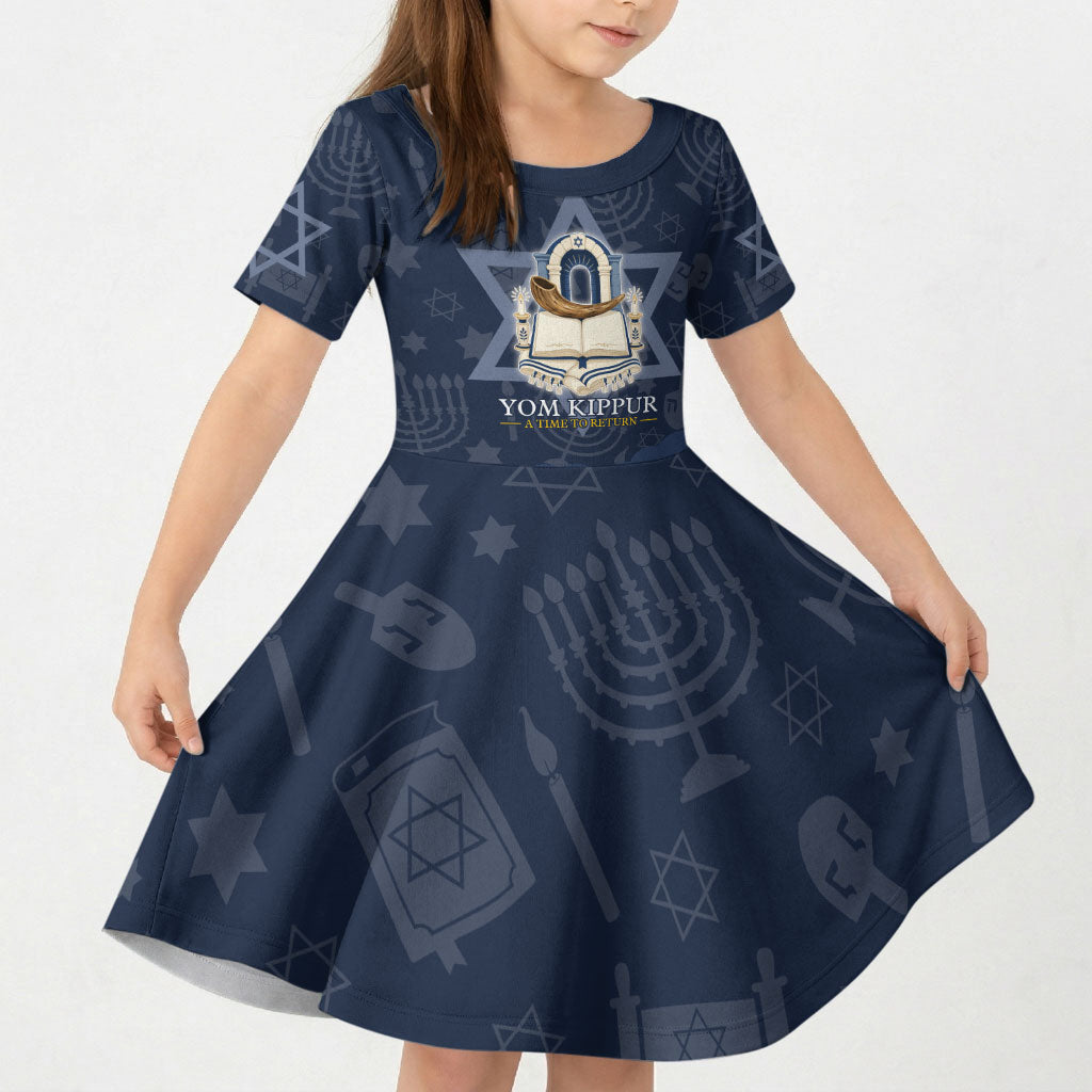 Yom Kippur Gates Of Return Kid Short Sleeve Dress Jewish High Holy Day Shofar Tallit Star Of David