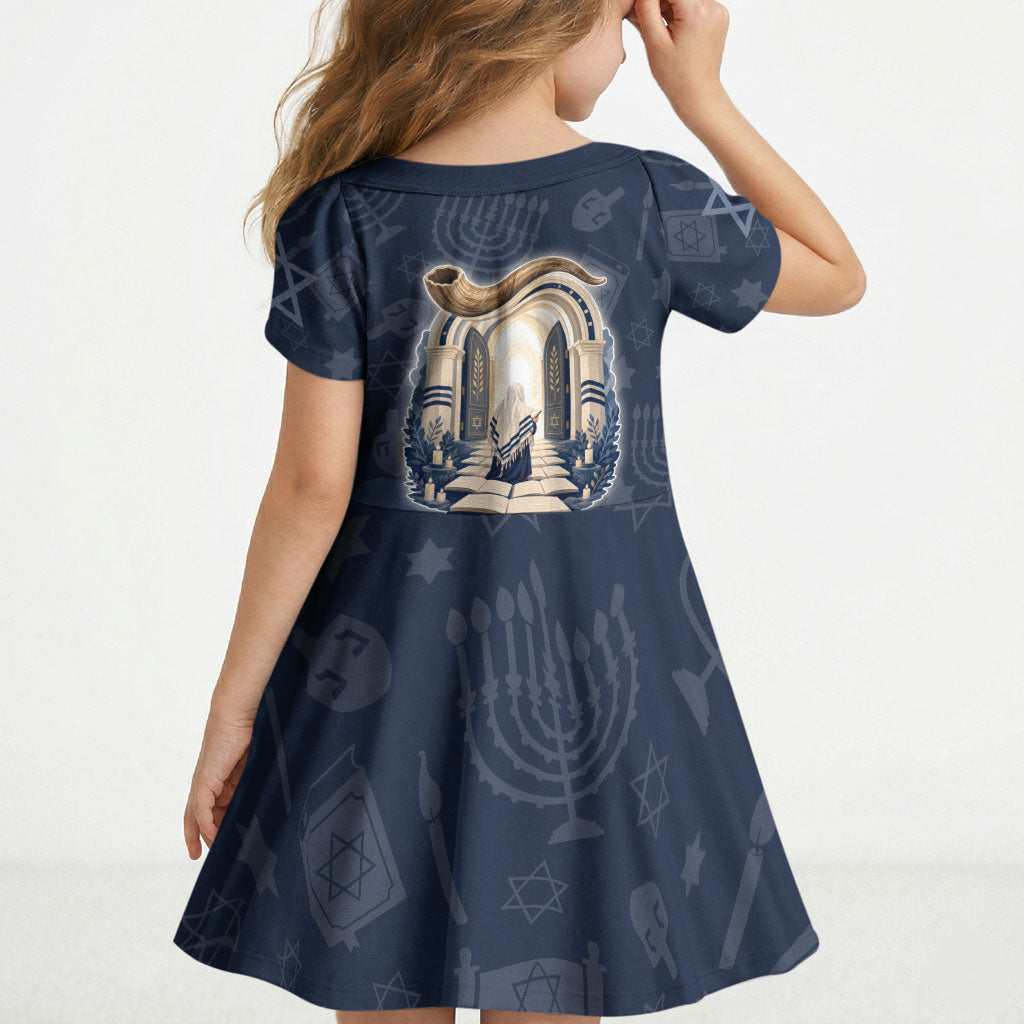 Yom Kippur Gates Of Return Kid Short Sleeve Dress Jewish High Holy Day Shofar Tallit Star Of David