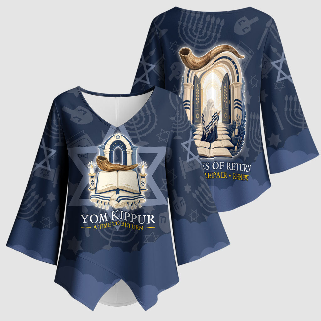 Yom Kippur Gates Of Return Kimono Sleeve Blouse Jewish High Holy Day Shofar Tallit Star Of David