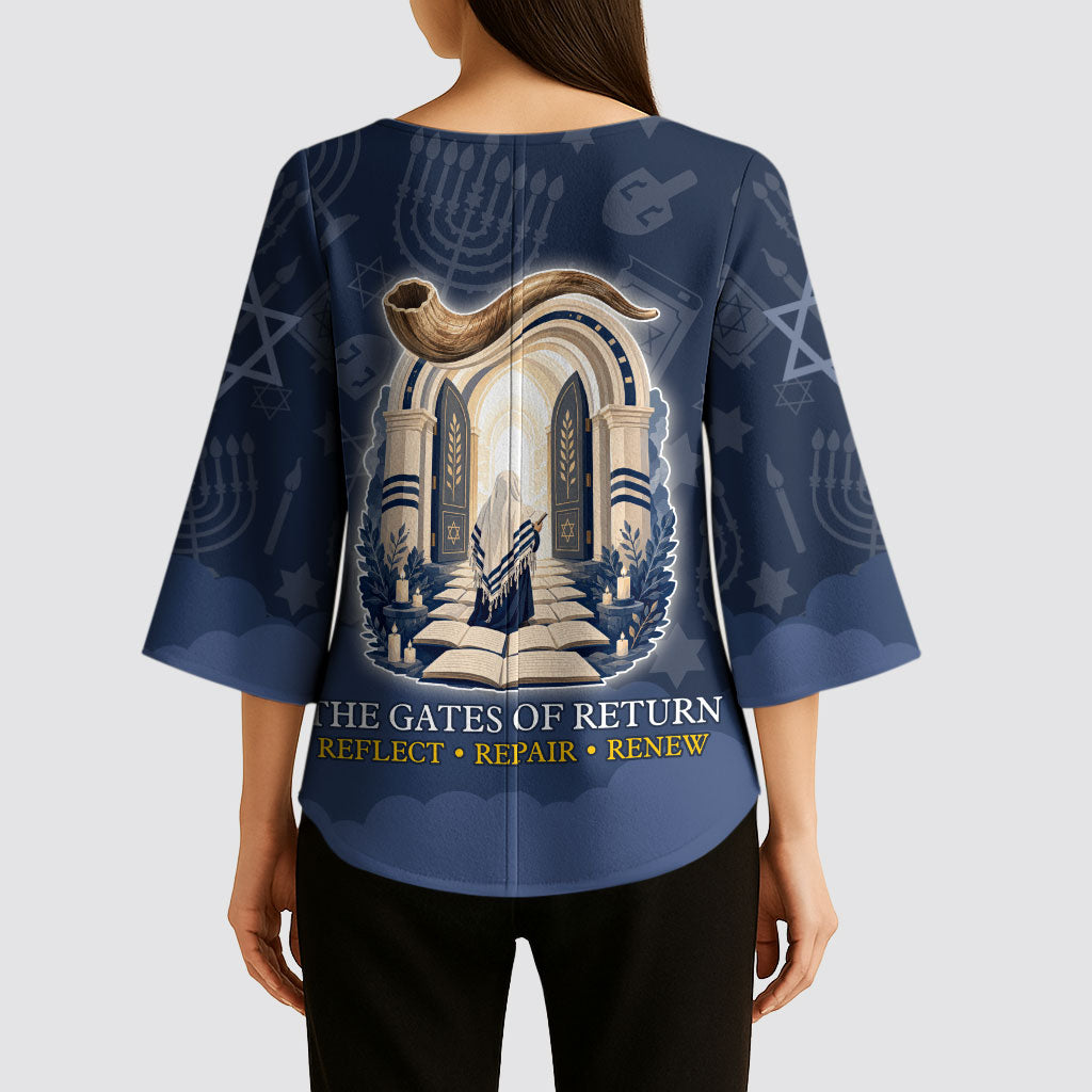 Yom Kippur Gates Of Return Kimono Sleeve Blouse Jewish High Holy Day Shofar Tallit Star Of David