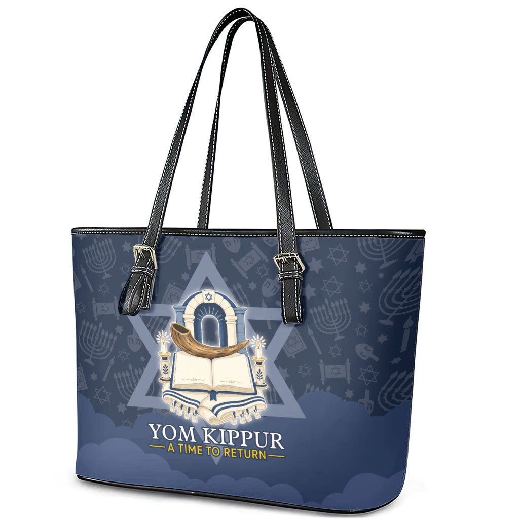 Yom Kippur Gates Of Return Leather Tote Bag Jewish High Holy Day Shofar Tallit Star Of David